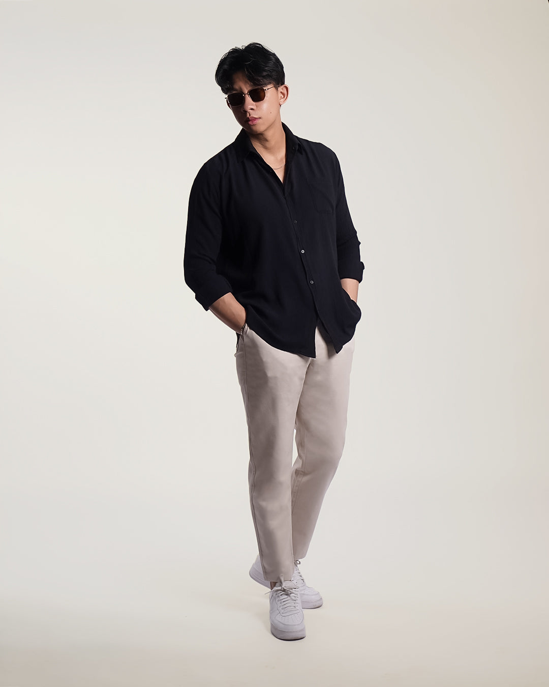 Crinkle Rayon Shirt - Black