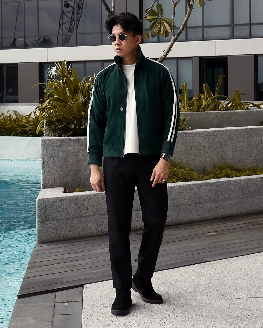 Suede Stripes Jacket w/ Button - Army
