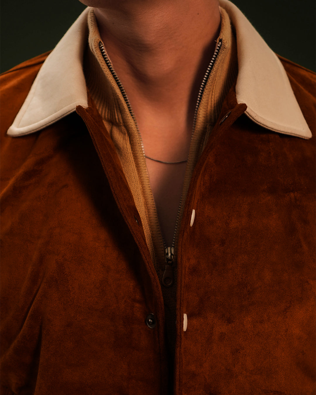 Two Tone Minimal Varsity Jacket Suede mix Fleece - Camel