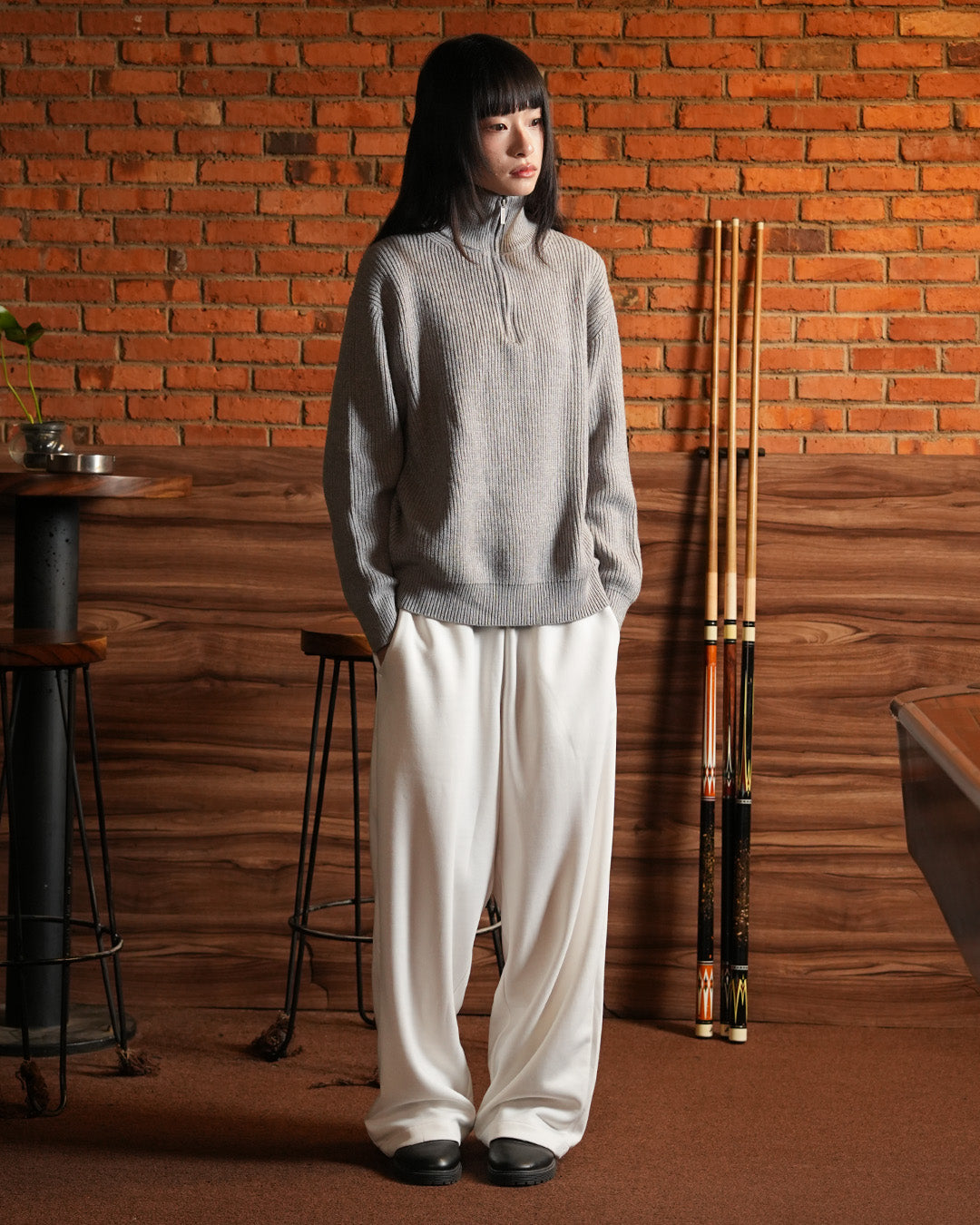 Minimal Knitwear Half Zip - Gray