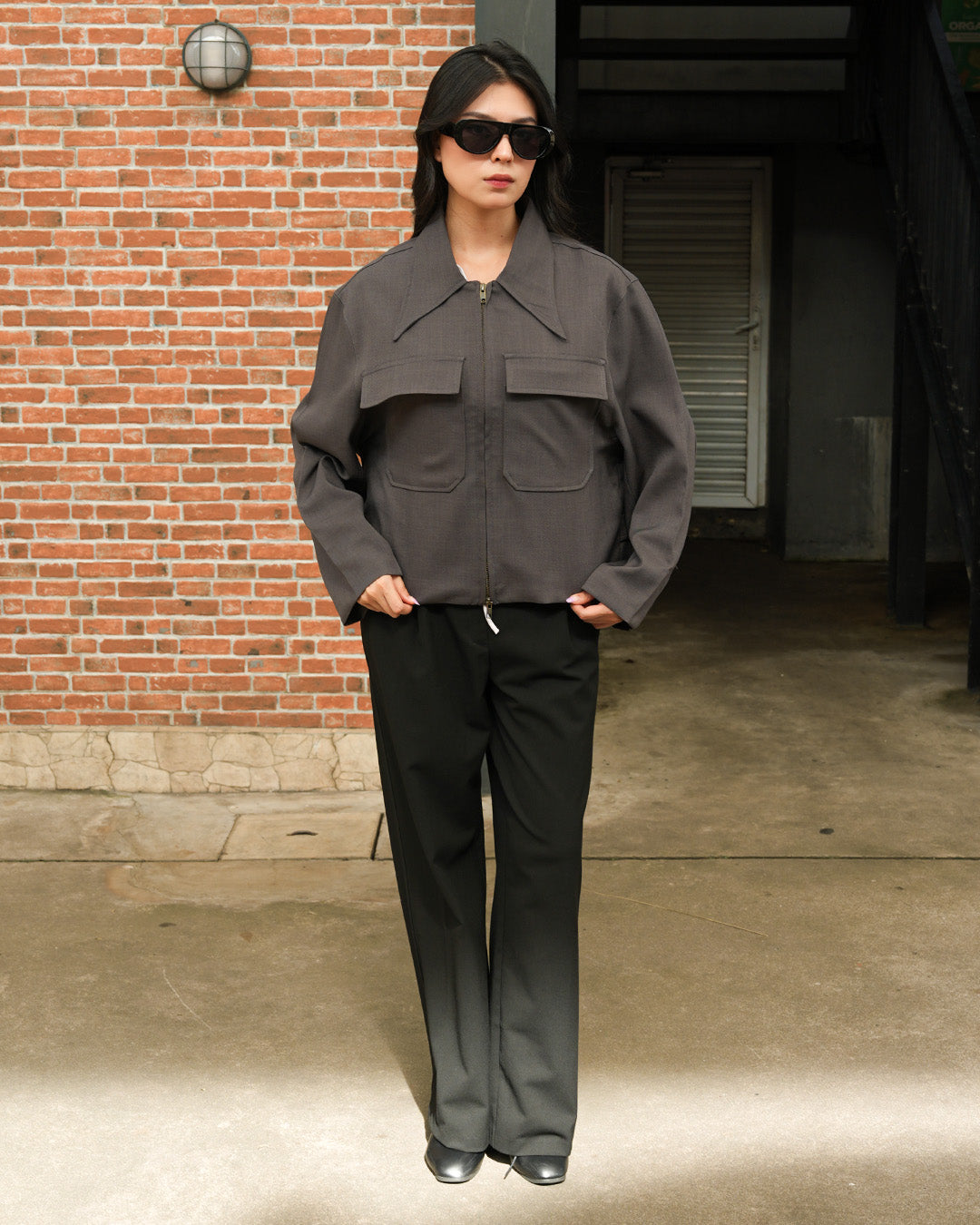 Korean Crop Jacket - Gray