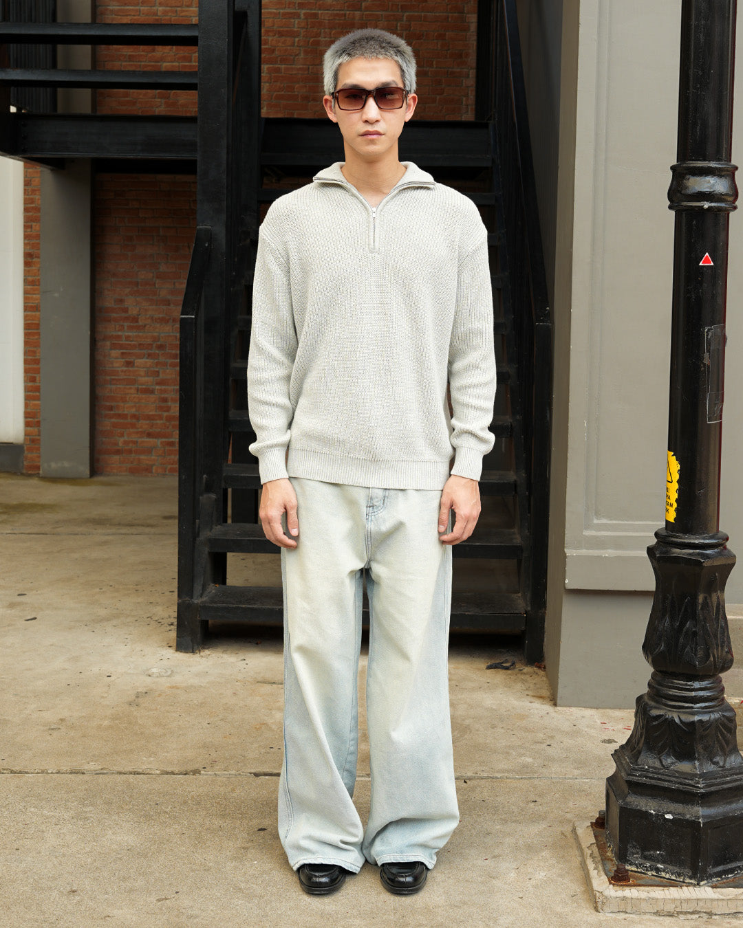 Cotton Rich Half Zip Knitwear - Gray