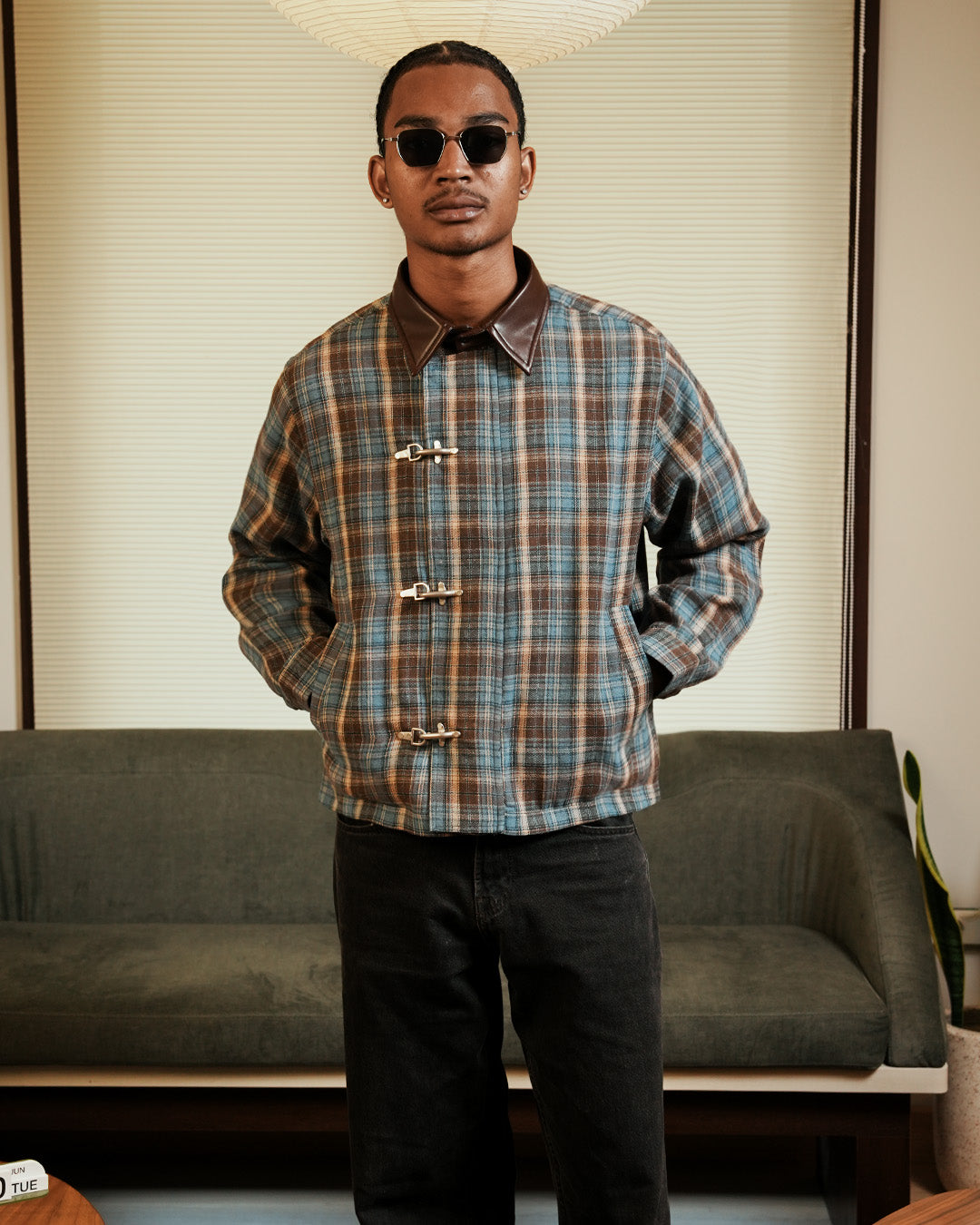 Alden Plaid Clasp Jacket - Mocha Blue Plaid