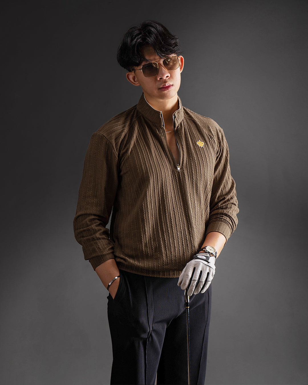 Pull Over Half Zip Knit - Brown