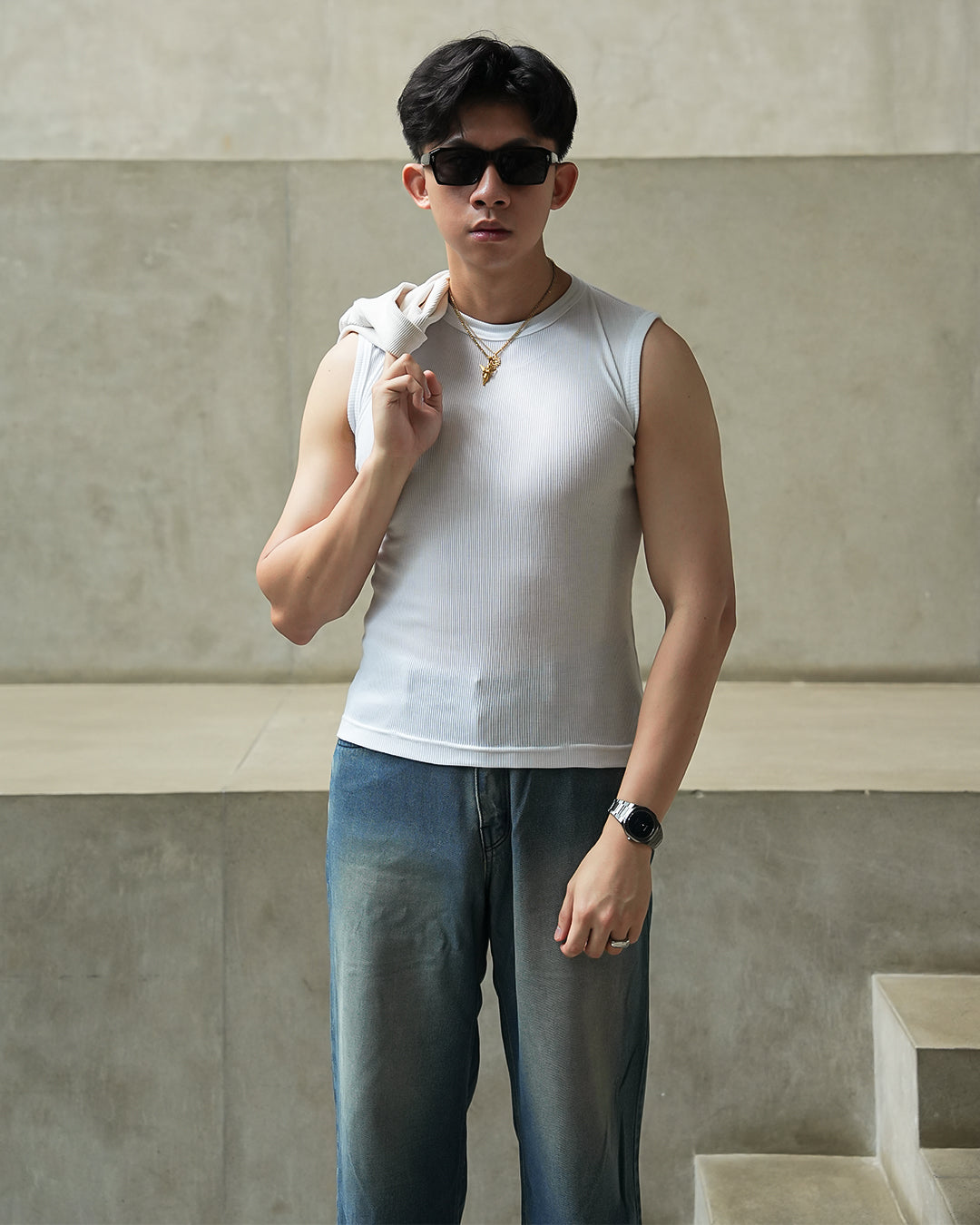 Modern Ribb Tank Top - White