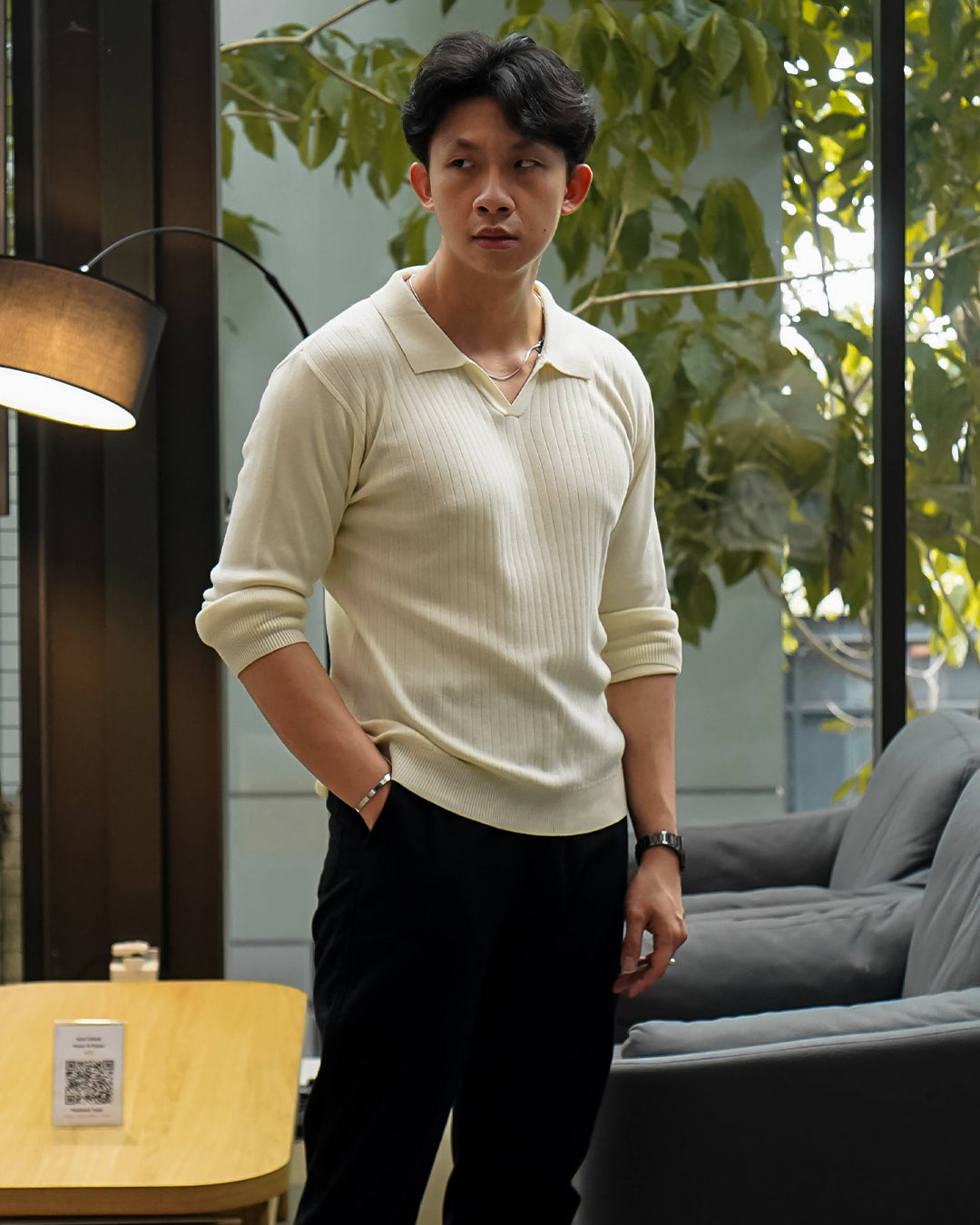 Polo Knitwear Ribbed Longsleeve - Offwhite