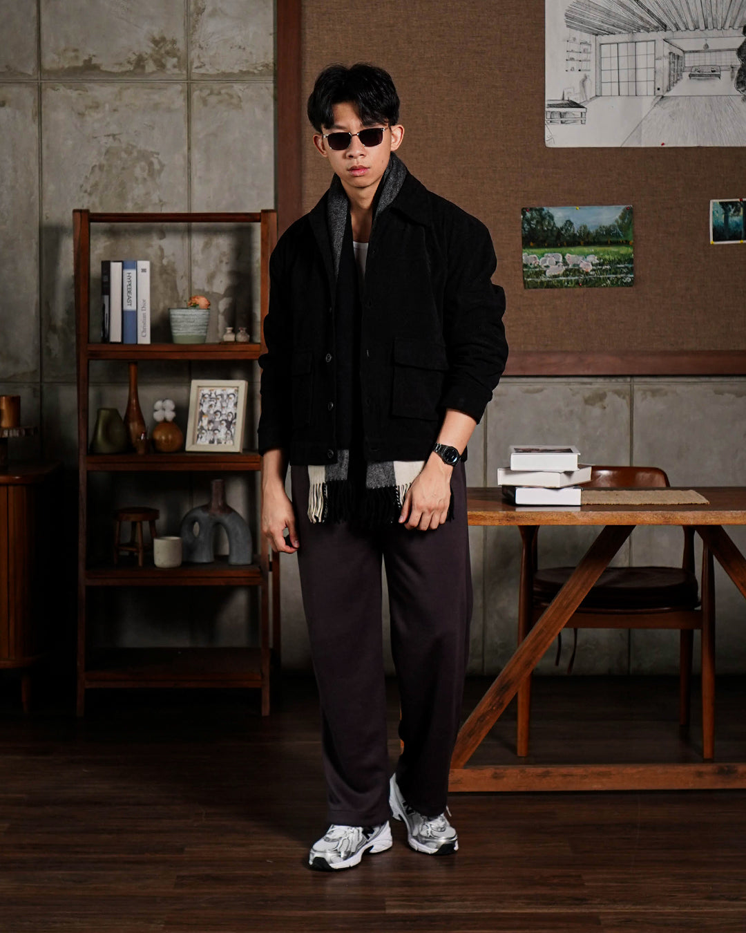 Corduroy Work Jacket Button - Black