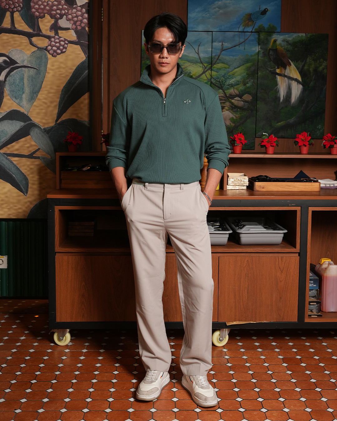 Beverly Half Zip - Dark Moss