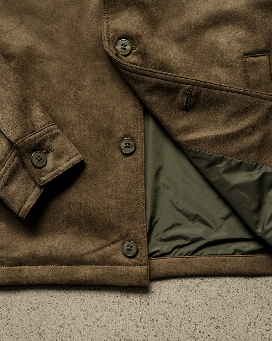 Minimal Button Suede Jacket - Olive
