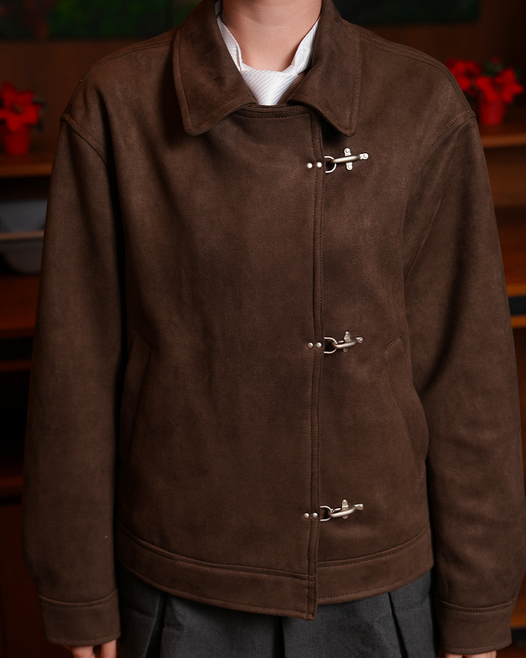 Moisur Suede Clasp Jacket - Coffee