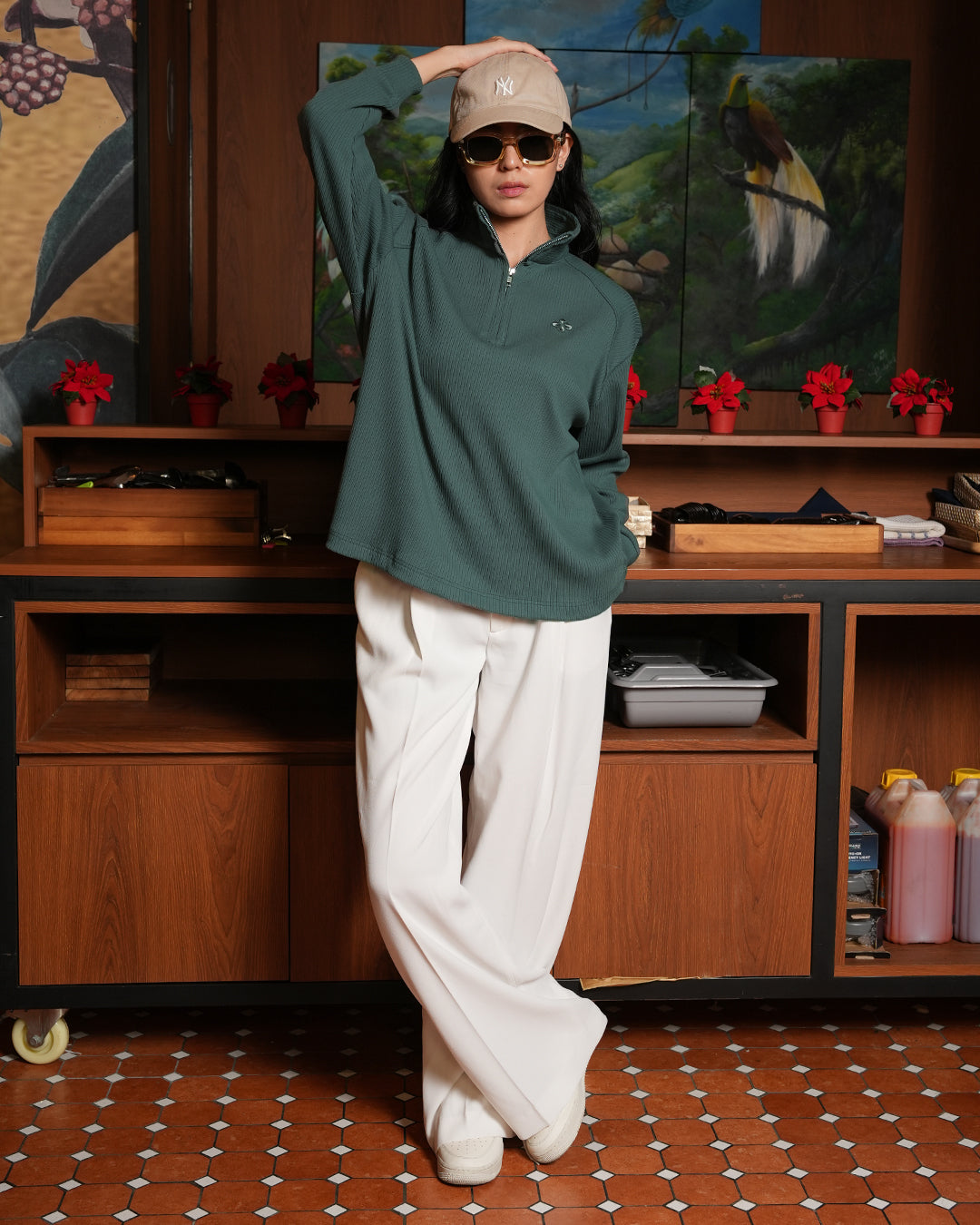 Beverly Half Zip - Dark Moss