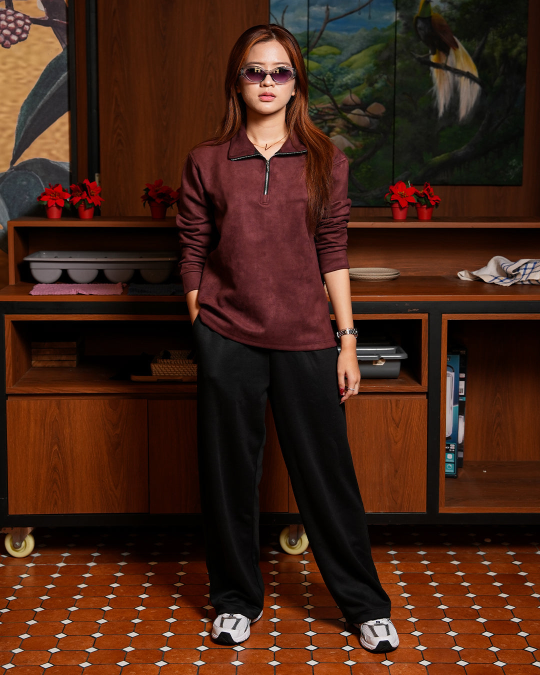 Polo Halfzip Suede Longsleeve - Maroon