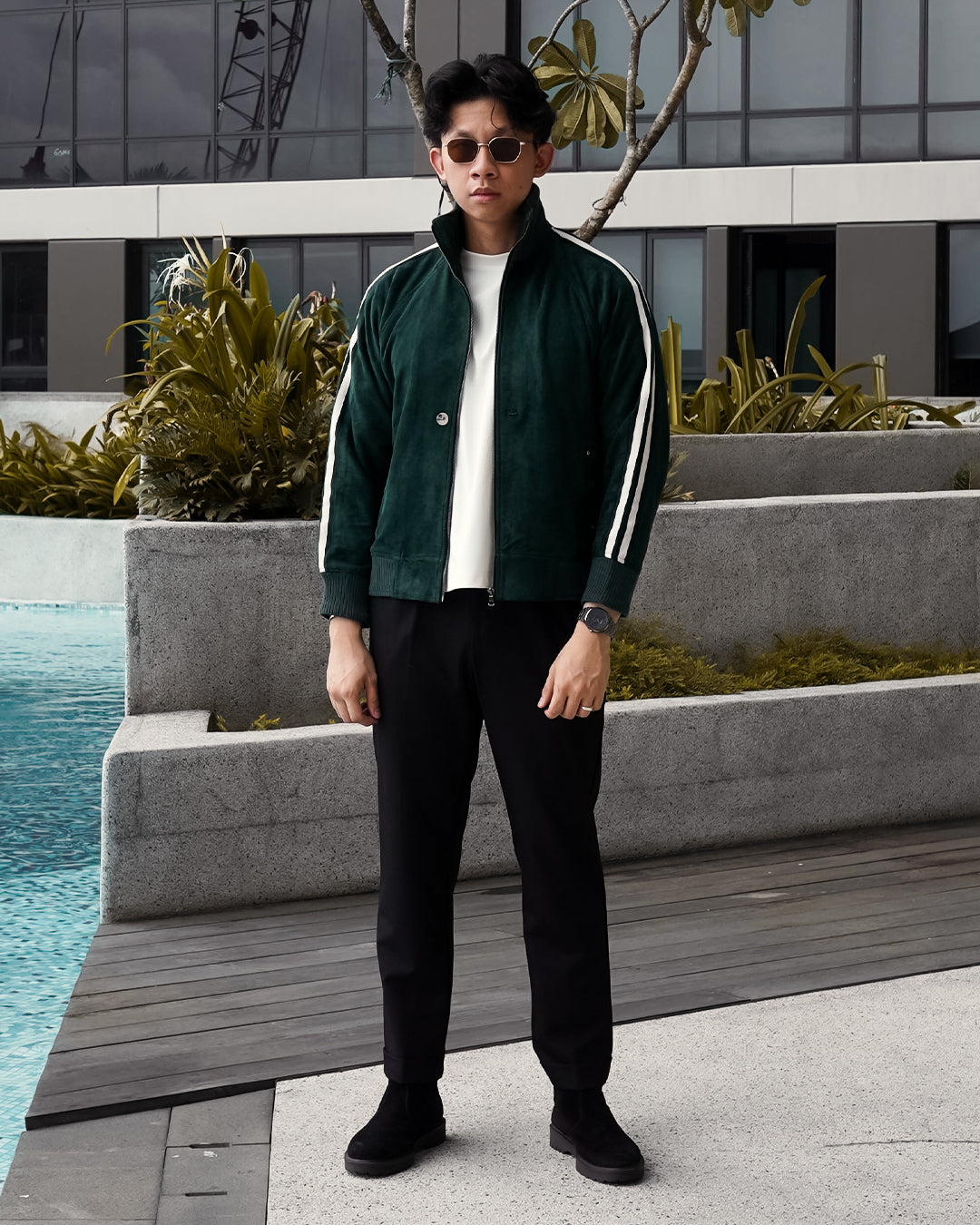Suede Stripes Jacket w/ Button - Army
