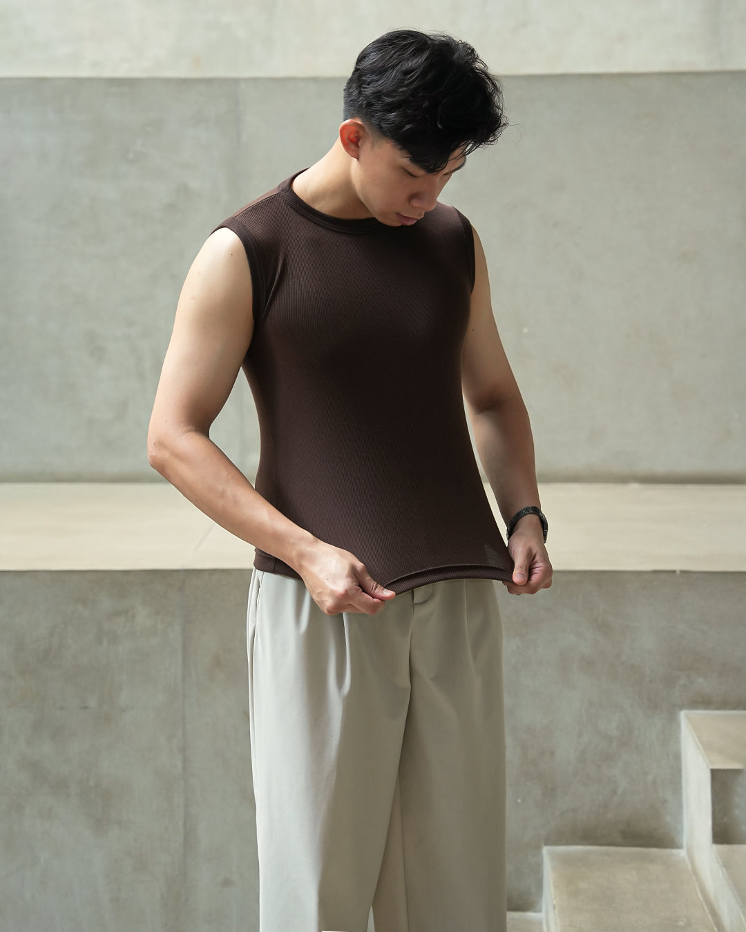 Modern Ribb Tank Top - Coffee