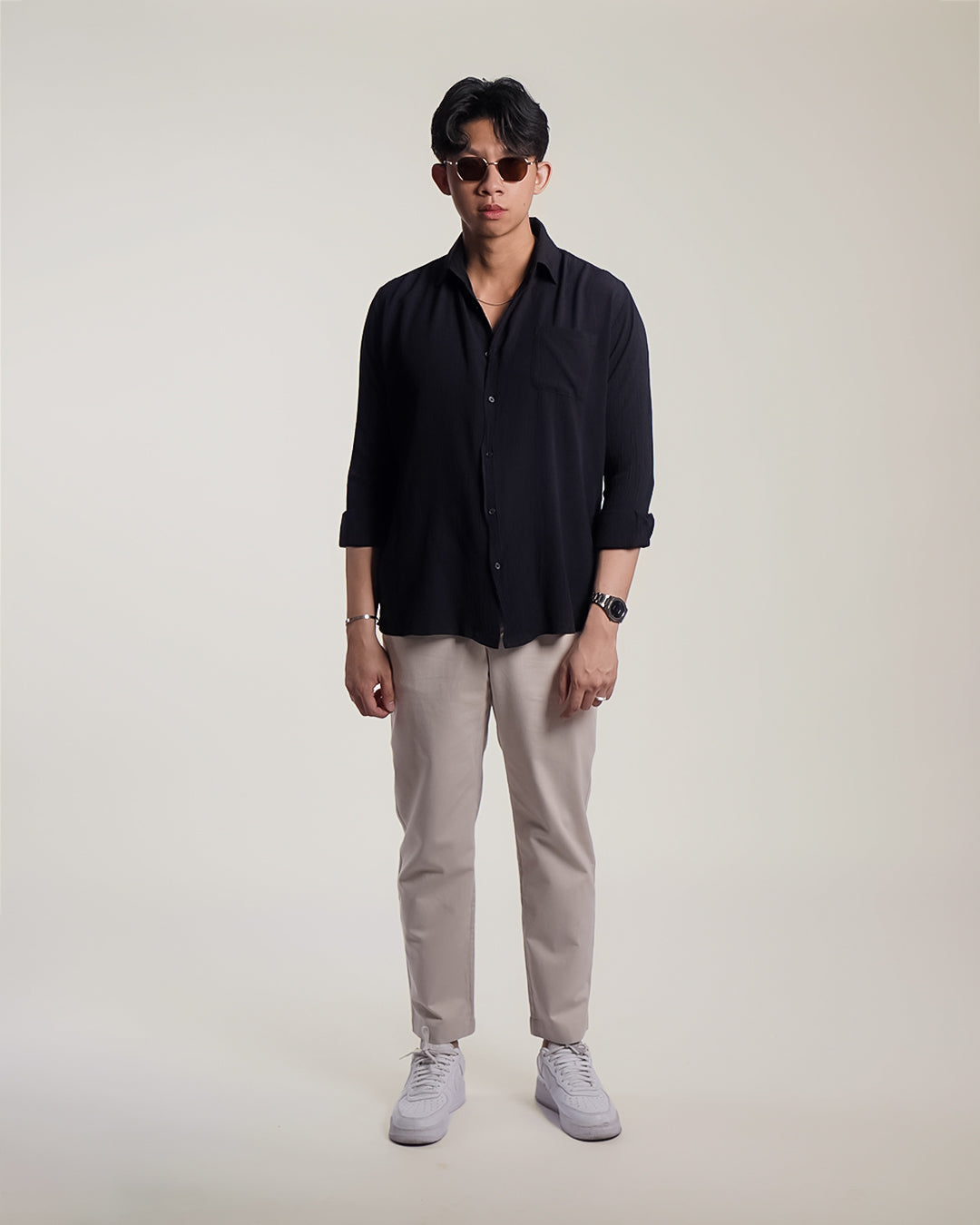 Crinkle Rayon Shirt - Black