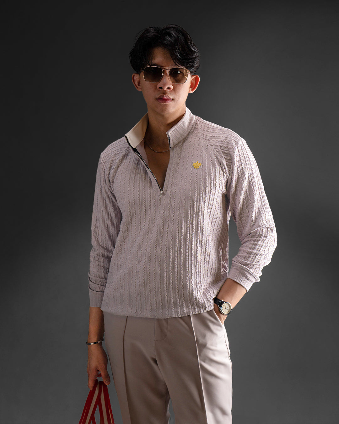 Pull Over Half Zip Knit - Ash Violet