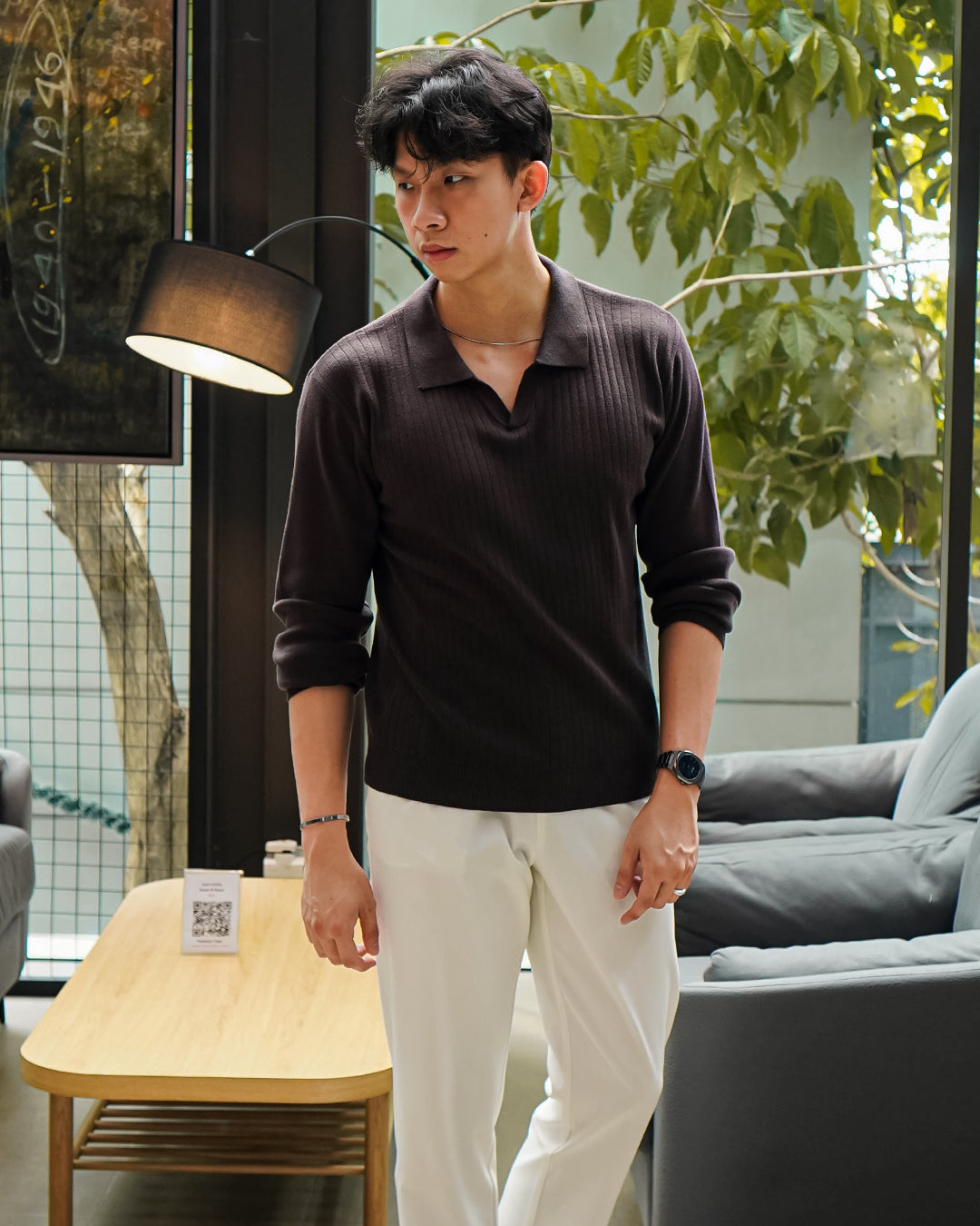 Polo Knitwear Ribbed Longsleeve - Coffee