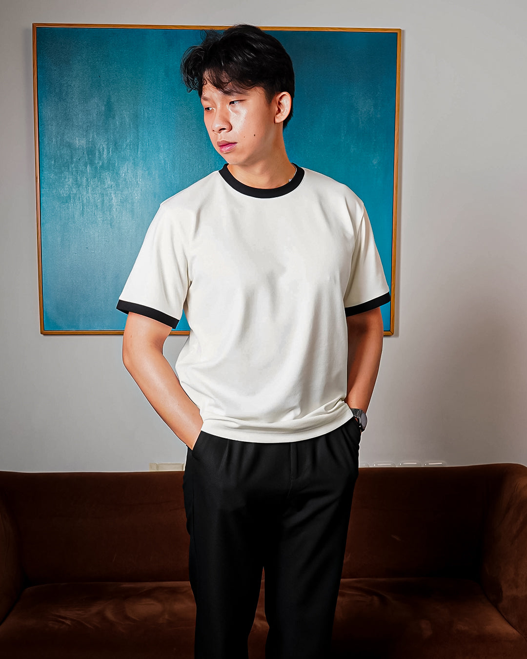 Oversize Two Tone Tees Shirt Breeze Wear - Offwhite
