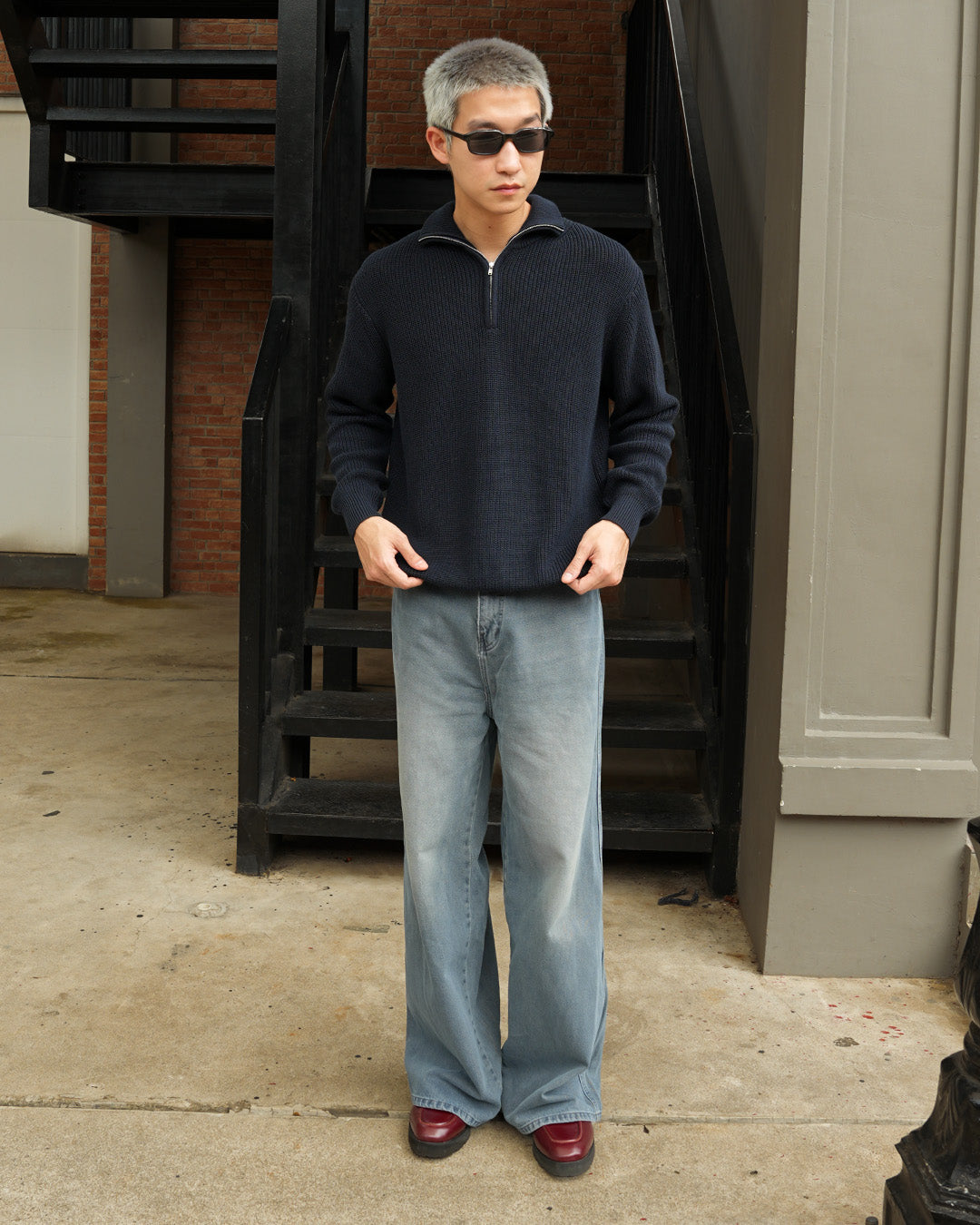 Cotton Rich Half Zip Knitwear - Navy