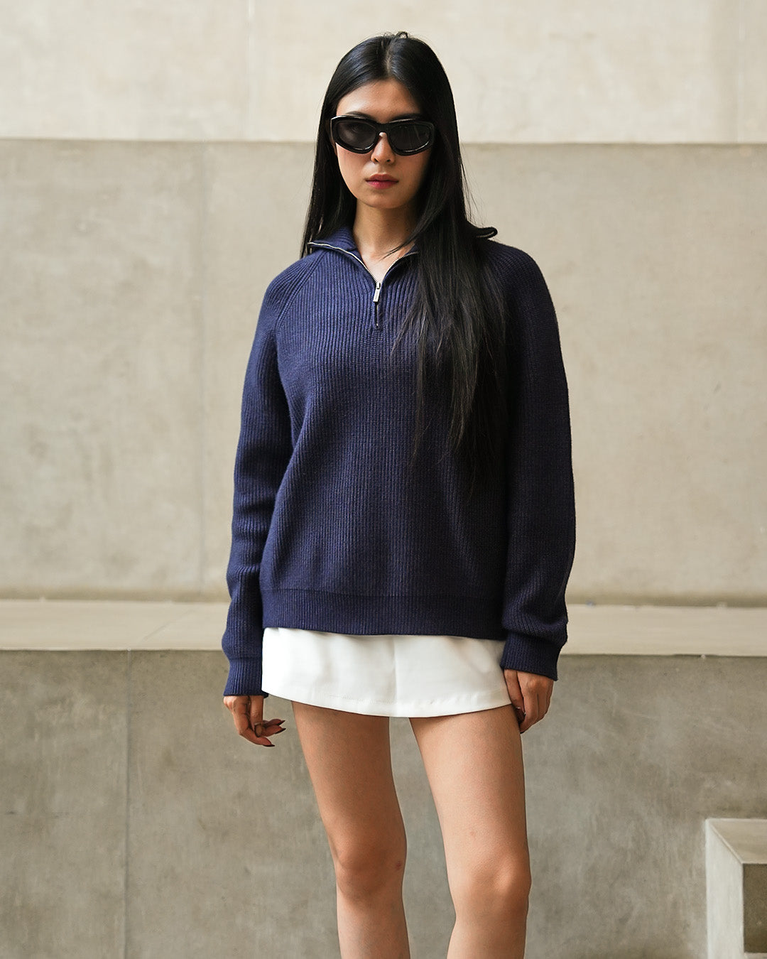 Minimal Knitwear Half Zip - Navy