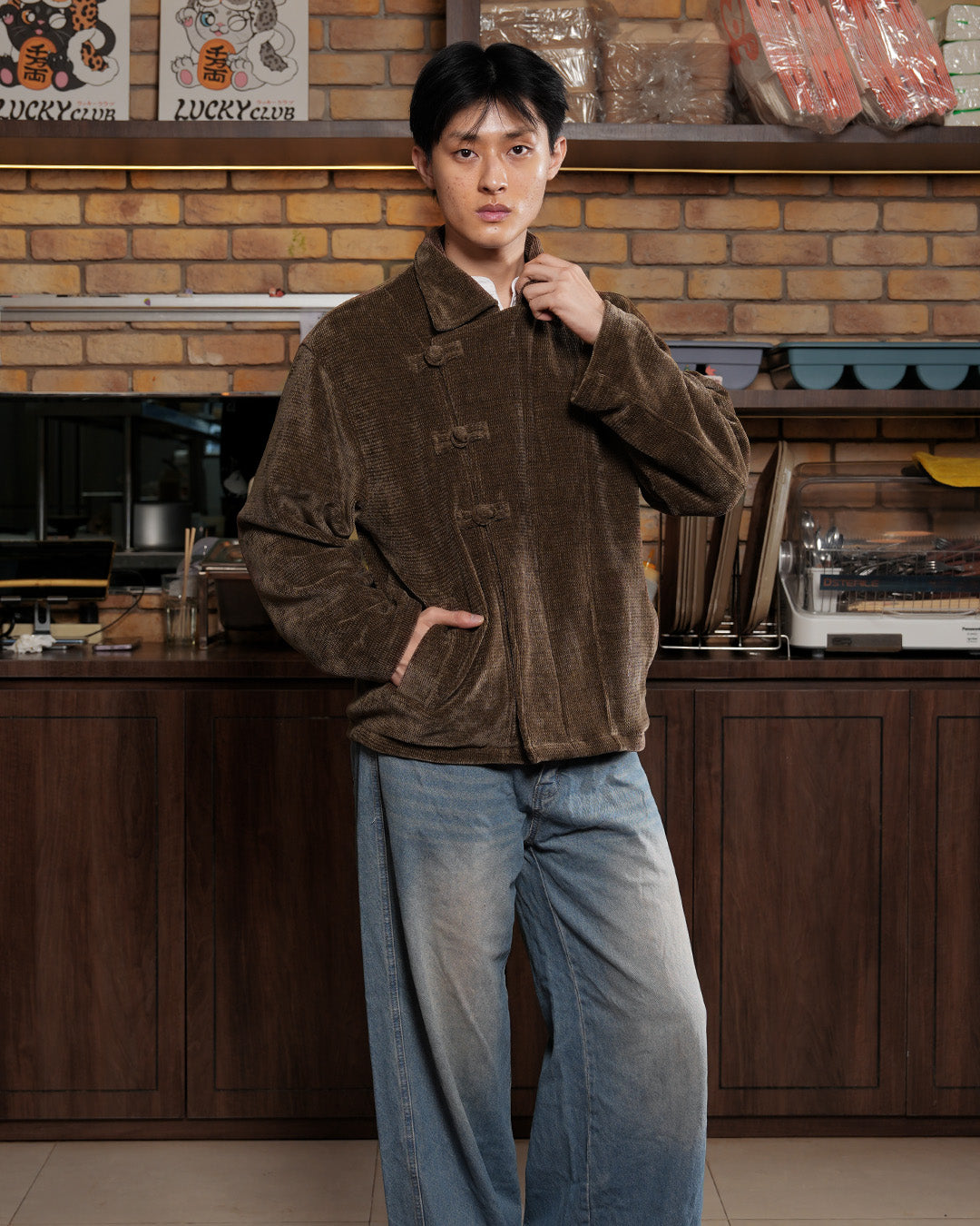 Corduroy Seaweed Chongsam - Brown