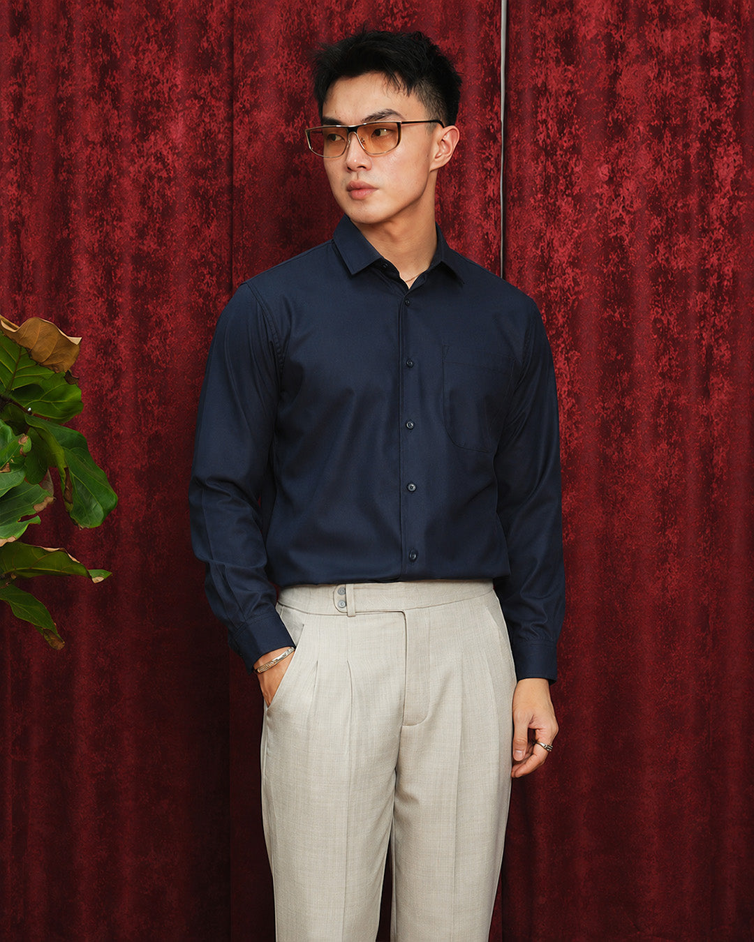 Kemeja Pria Basic Slim Fit - Navy