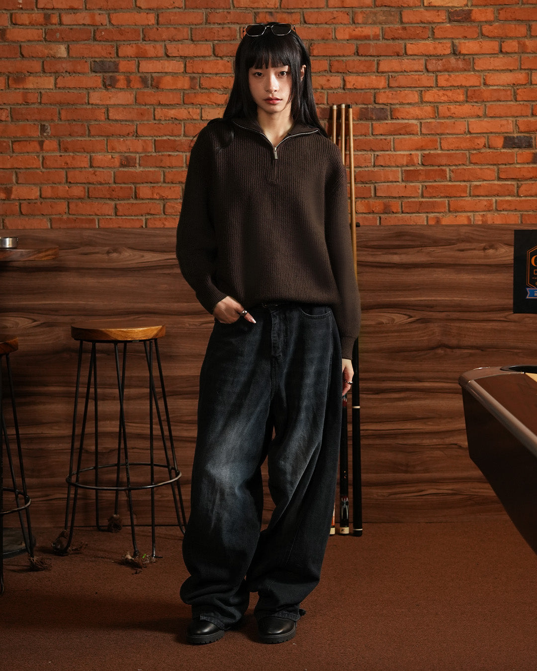 Minimal Knitwear Half Zip - Coffee