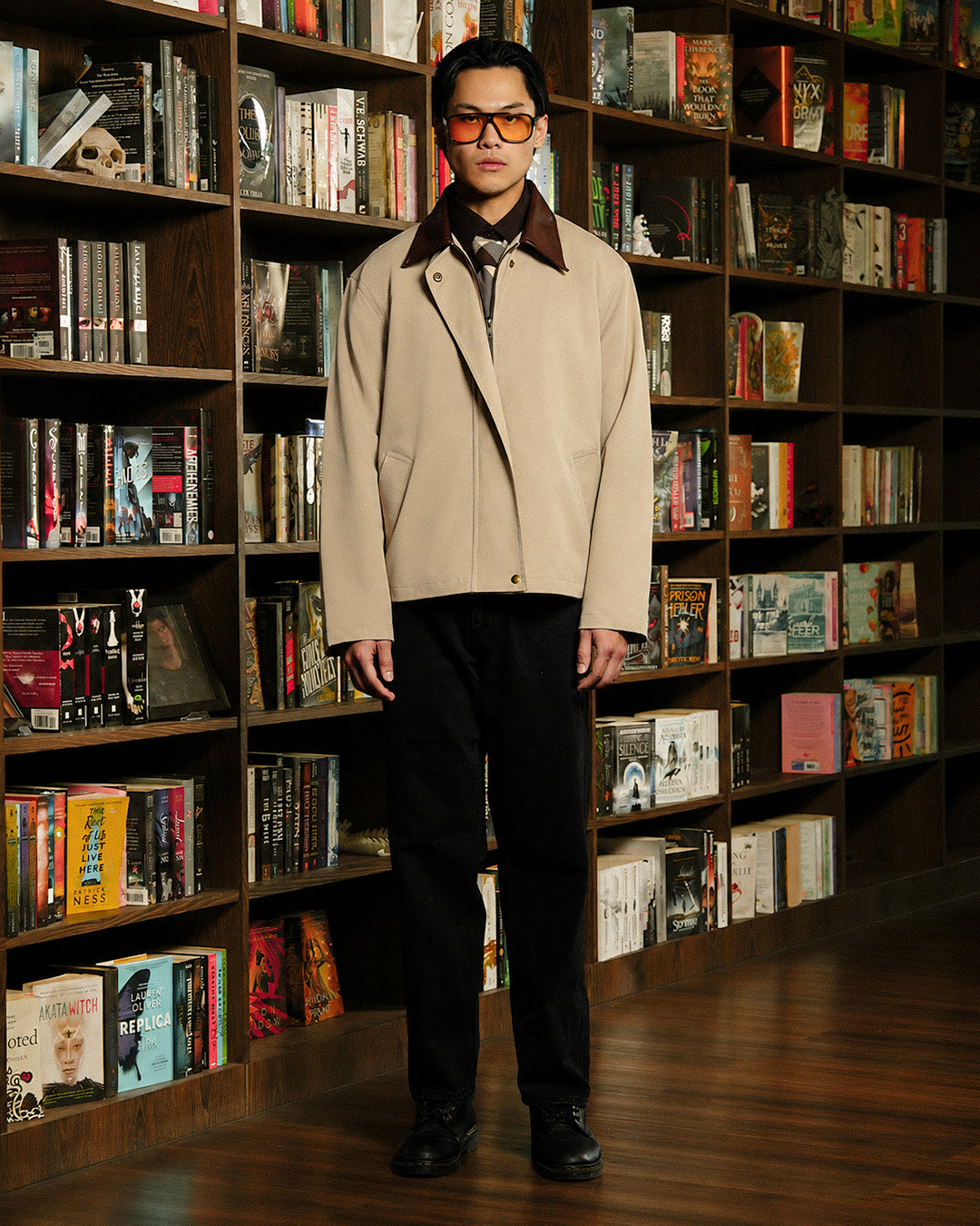 Work Jacket Accent Collar - Beige