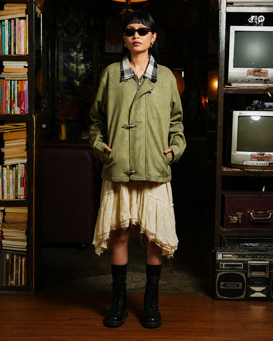 Suede Clasp Jacket mix Flannel - Sage Plaid