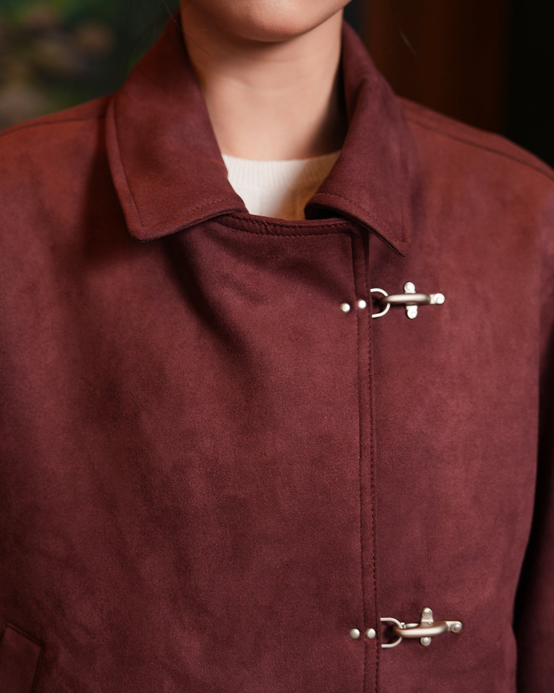 Moisur Suede Clasp Jacket - Maroon