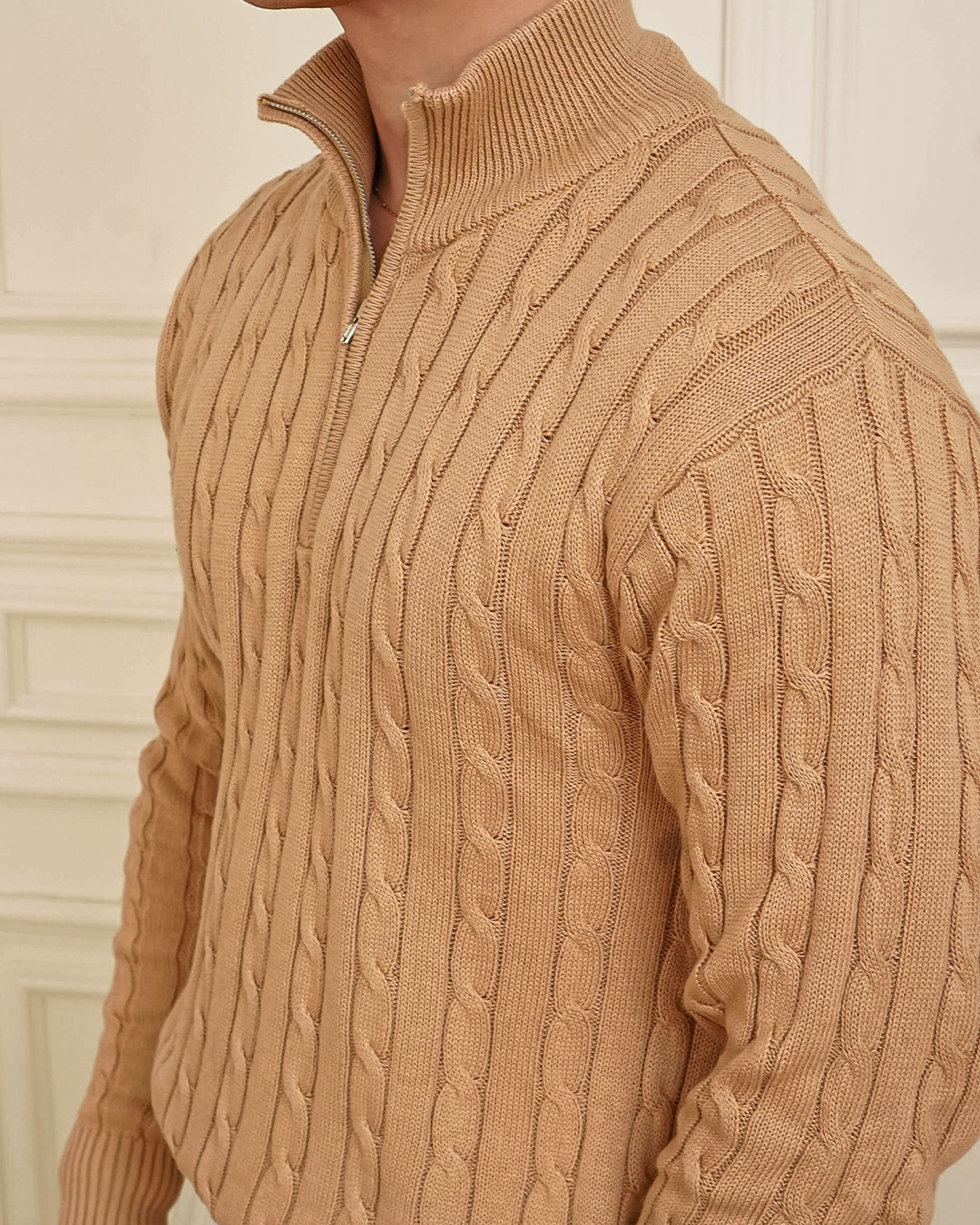 Cable-Knit Cotton GG Half-Zip Sweater - Beige