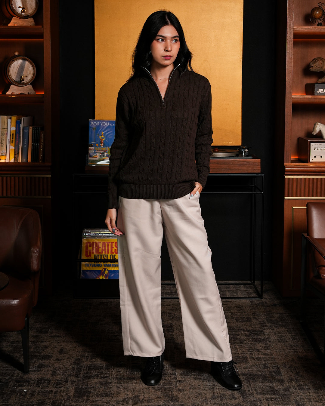 Cable-Knit Cotton GG Half-Zip Sweater - Coffee