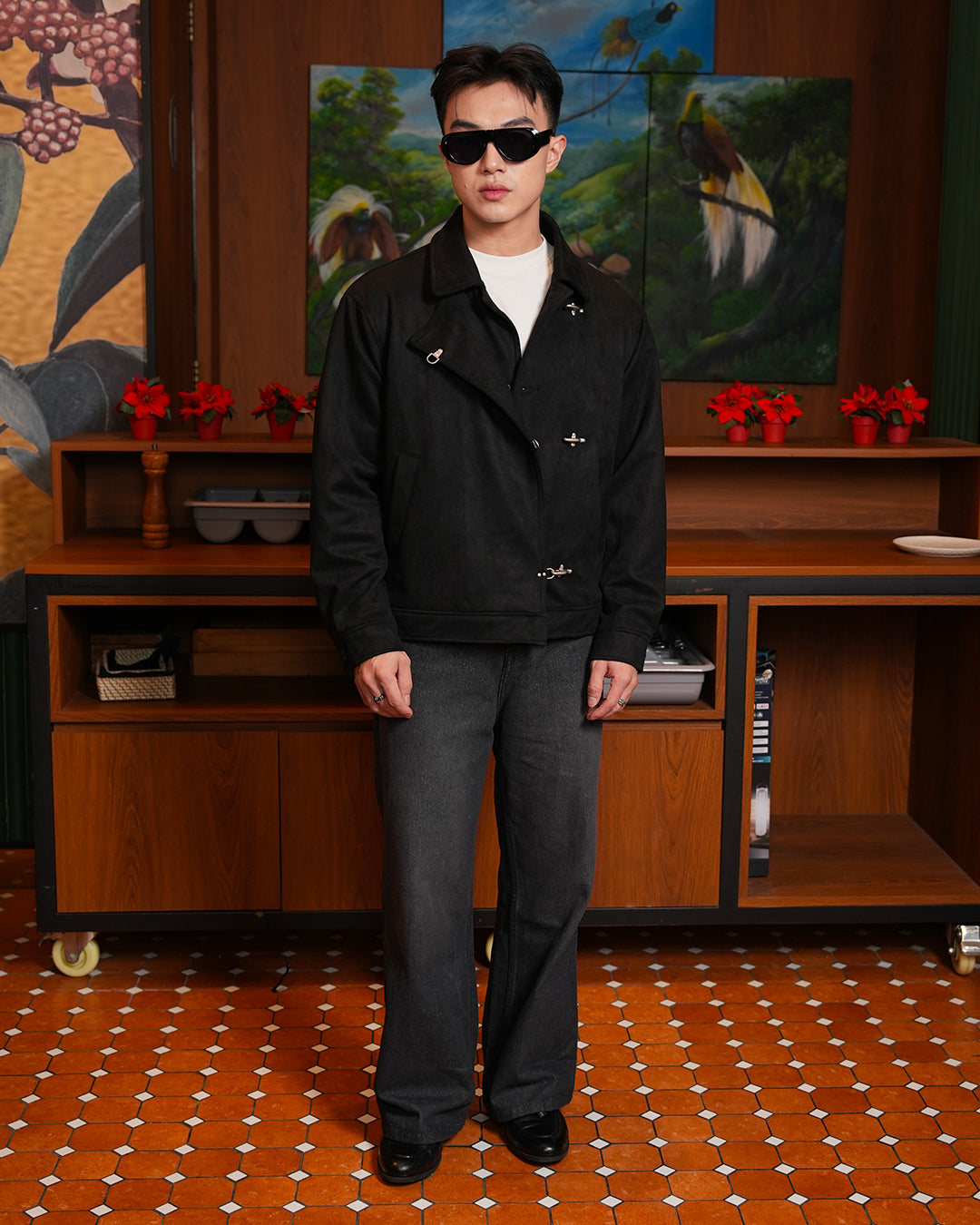 Moisur Suede Clasp Jacket - Black