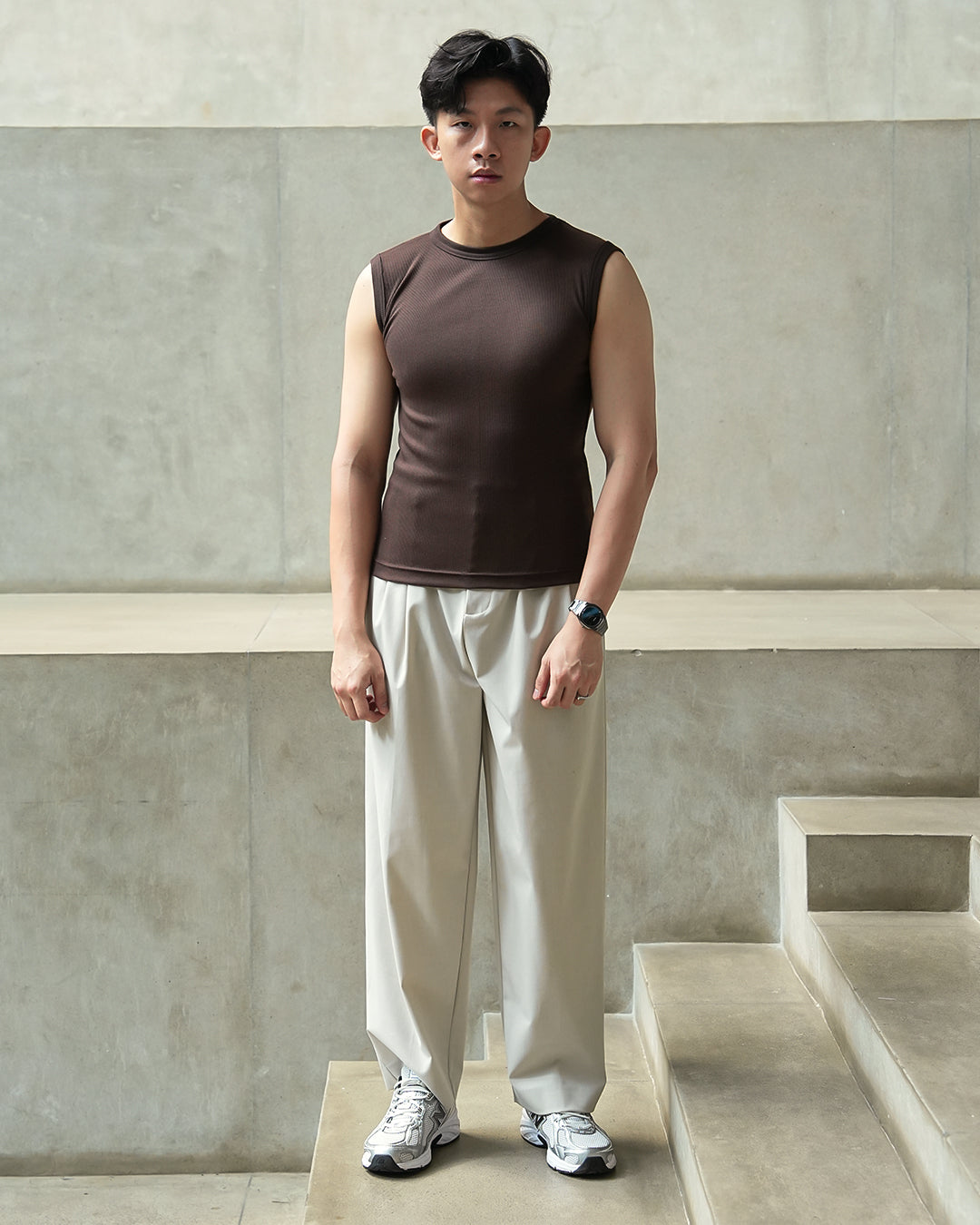 Modern Ribb Tank Top - Coffee