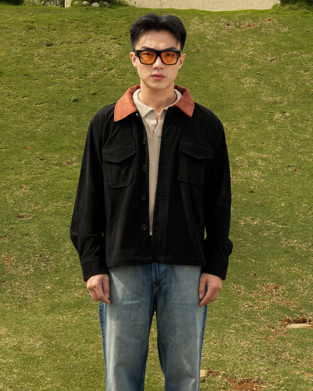 Essentials Corduroy Button Work Jacket - Black