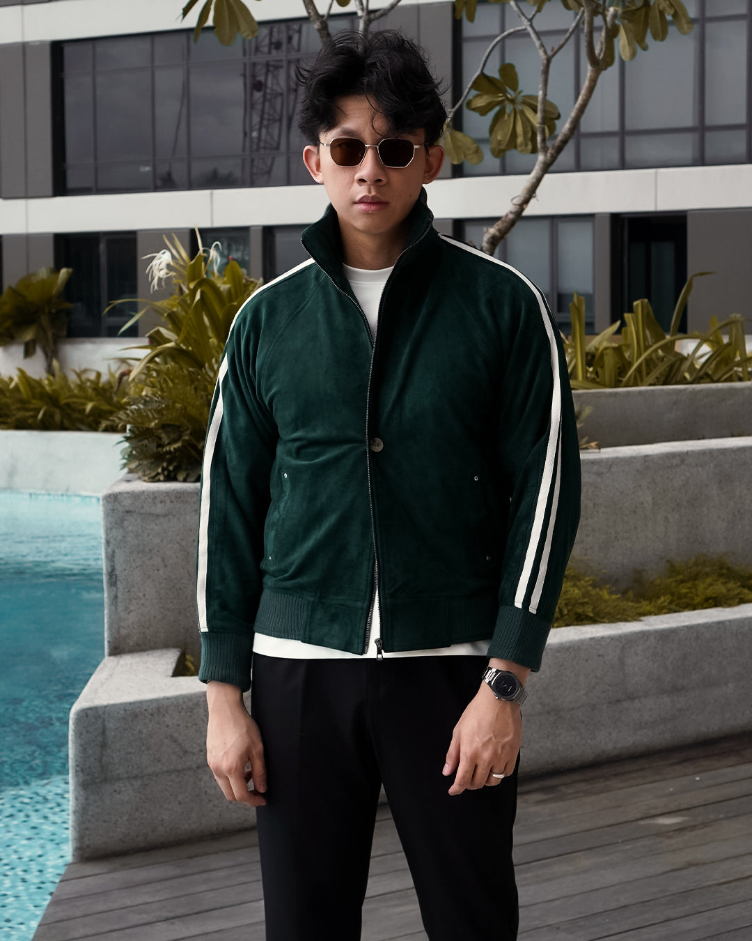 Suede Stripes Jacket w/ Button - Army