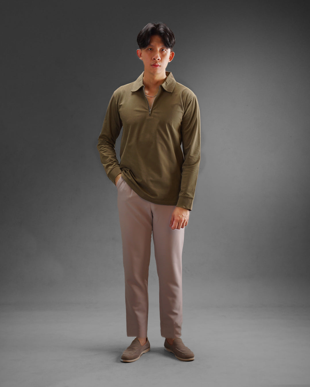 Polo Halfzip Semiwool - Brown