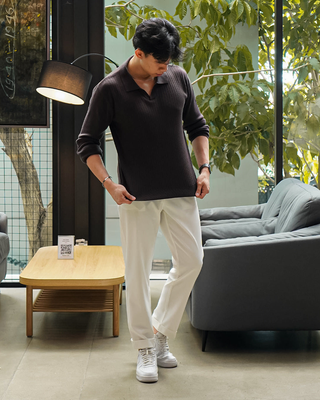 Polo Knitwear Ribbed Longsleeve - Coffee