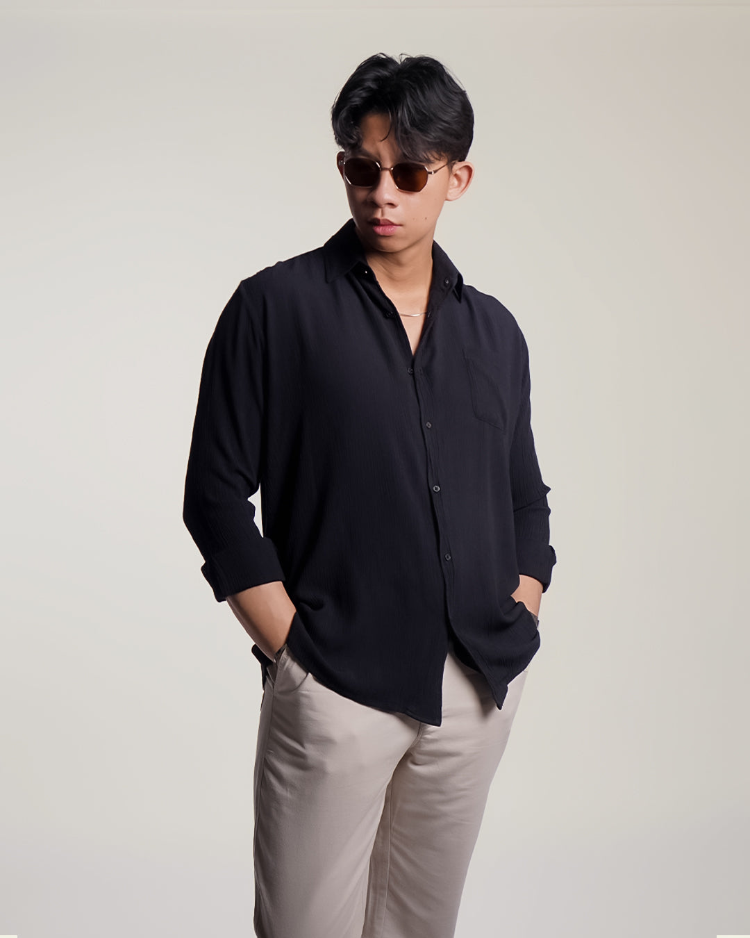 Crinkle Rayon Shirt - Black