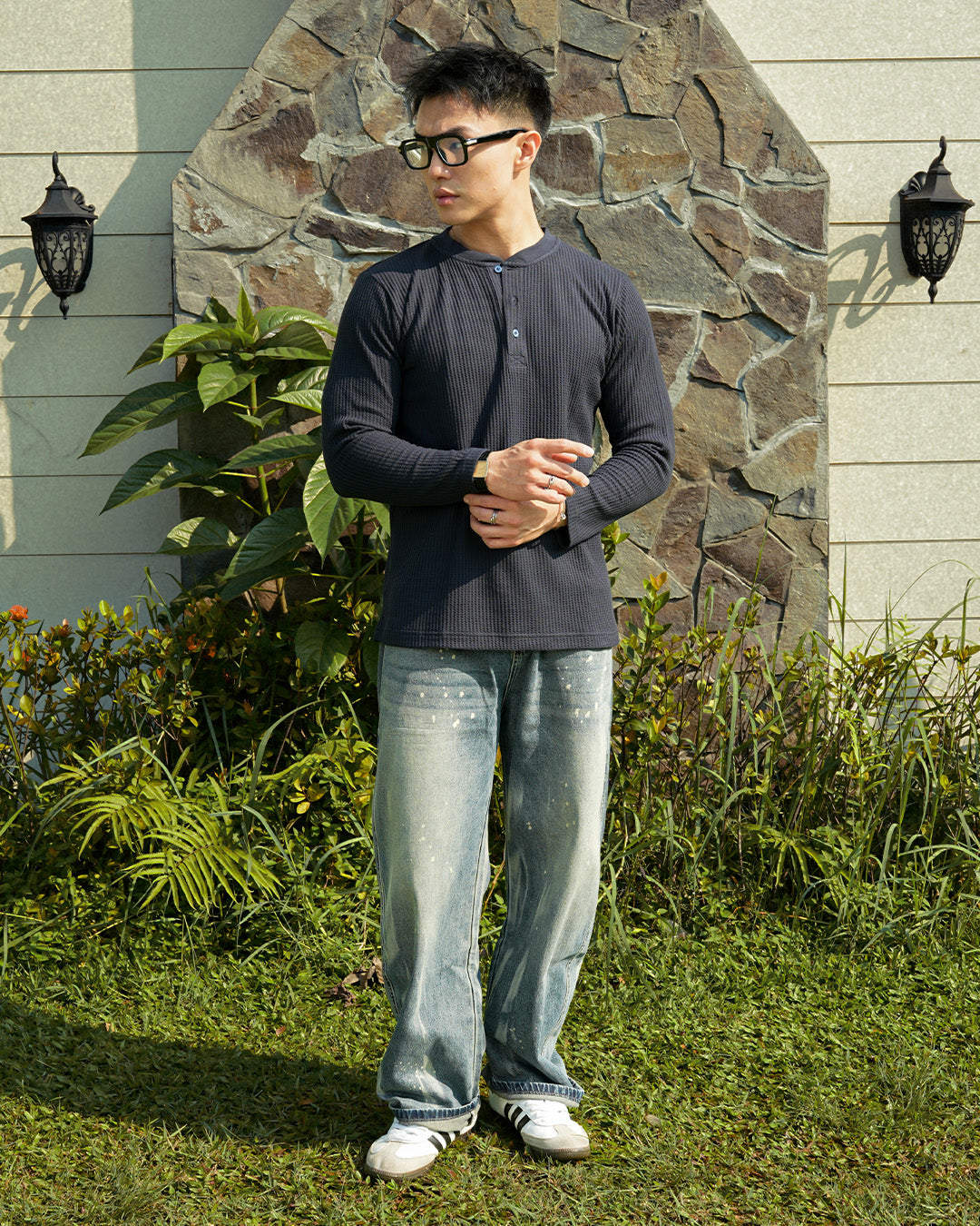 Basic Henley Shirt - Navy