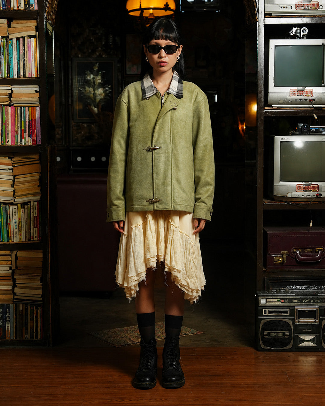 Suede Clasp Jacket mix Flannel - Sage Plaid