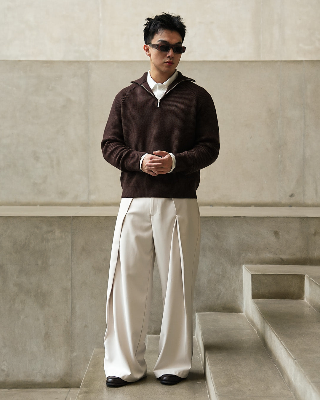Minimal Knitwear Half Zip - Coffee