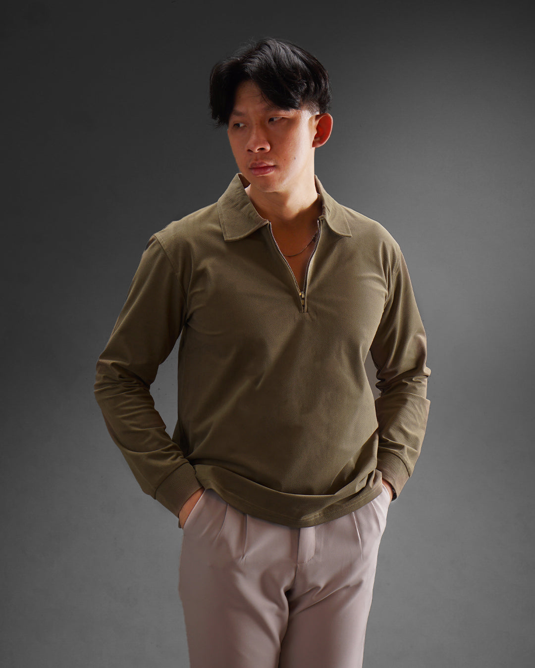 Polo Halfzip Semiwool - Brown