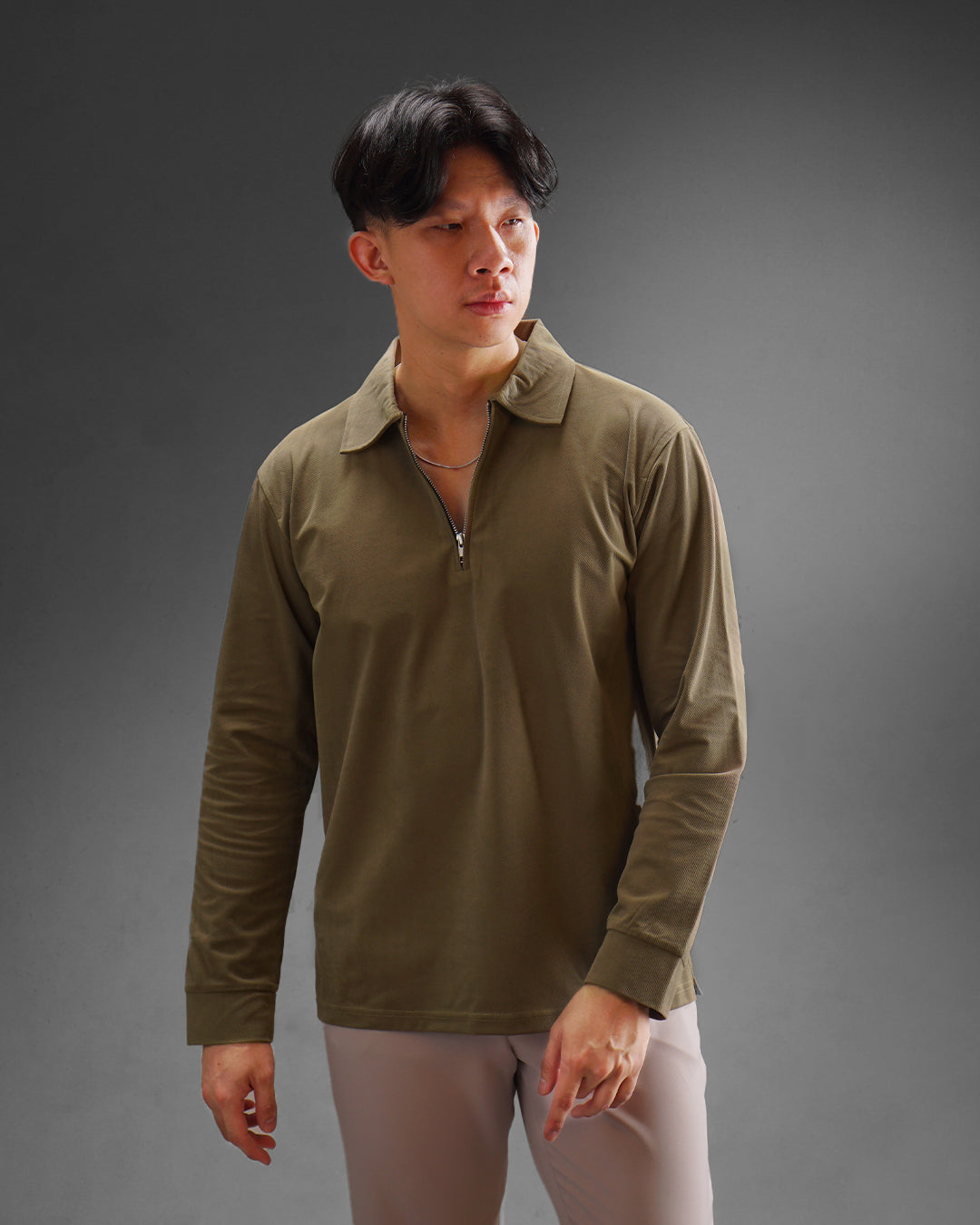 Polo Halfzip Semiwool - Brown