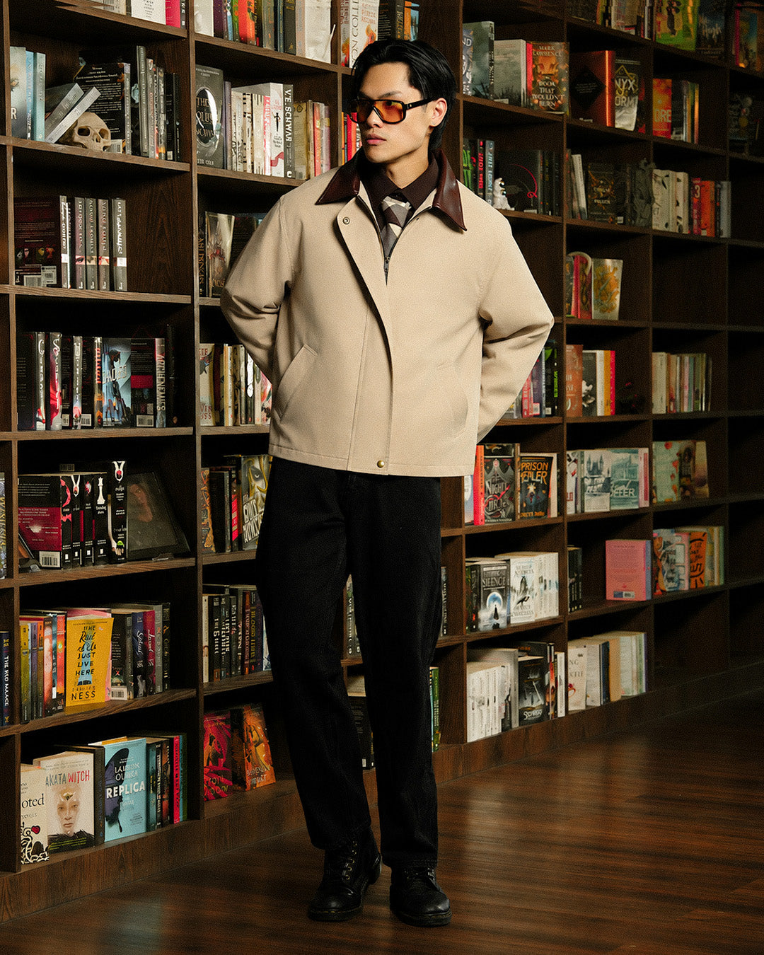 Work Jacket Accent Collar - Beige