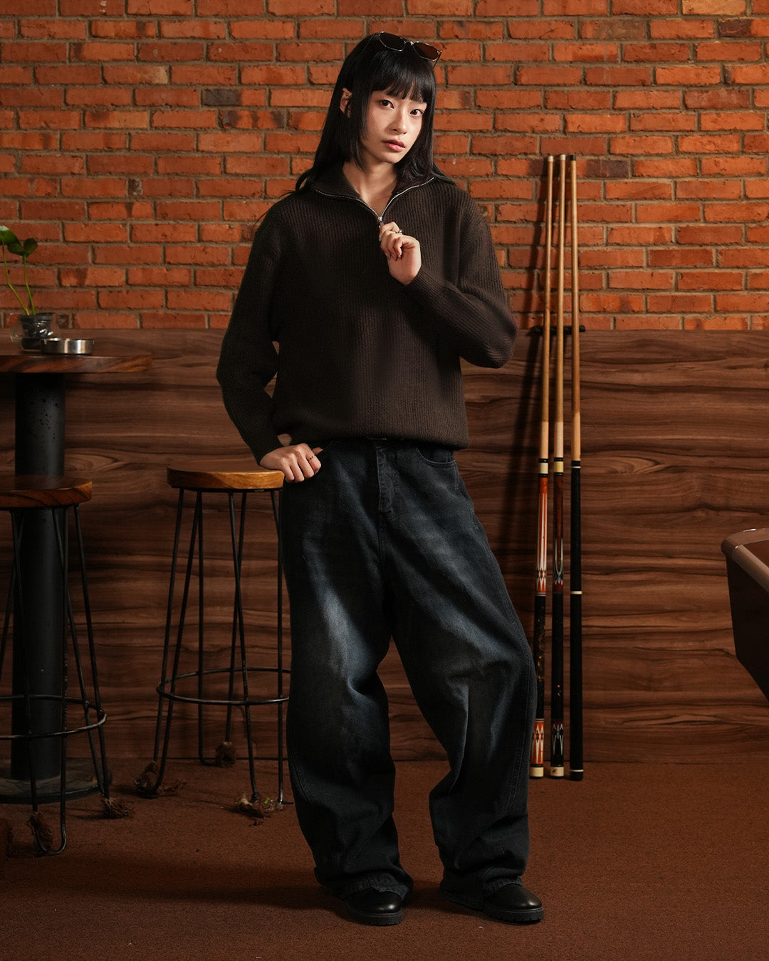 Minimal Knitwear Half Zip - Coffee