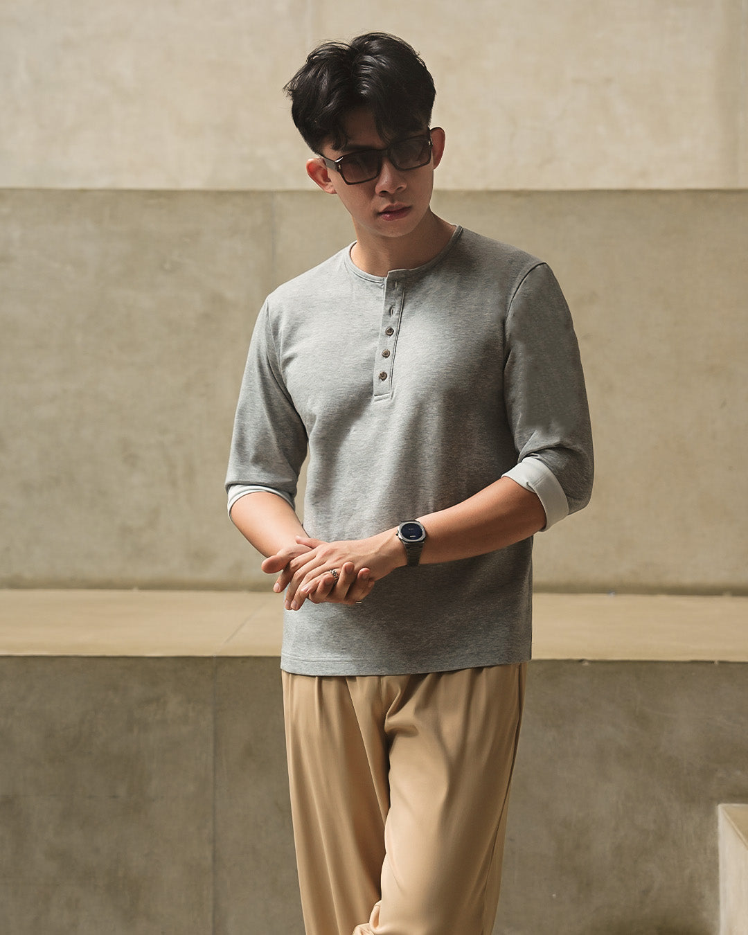 Henley Shirt BreezeWear 2.0 - 3/4 Sleeve - Gray