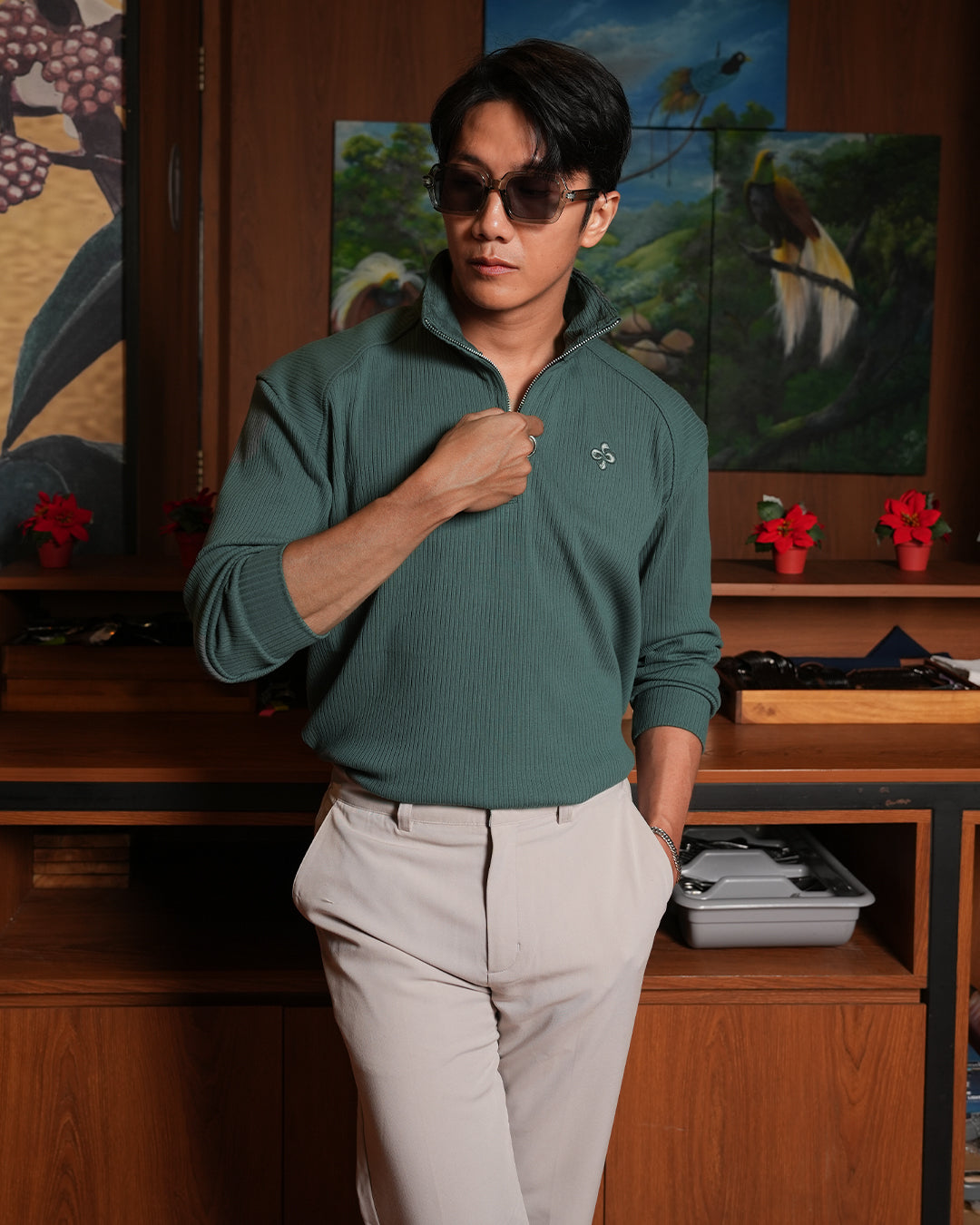 Beverly Half Zip - Dark Moss