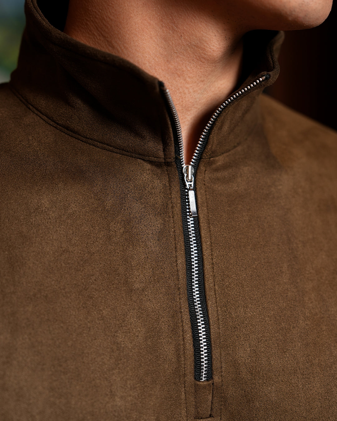 Polo Halfzip Suede Longsleeve - Army
