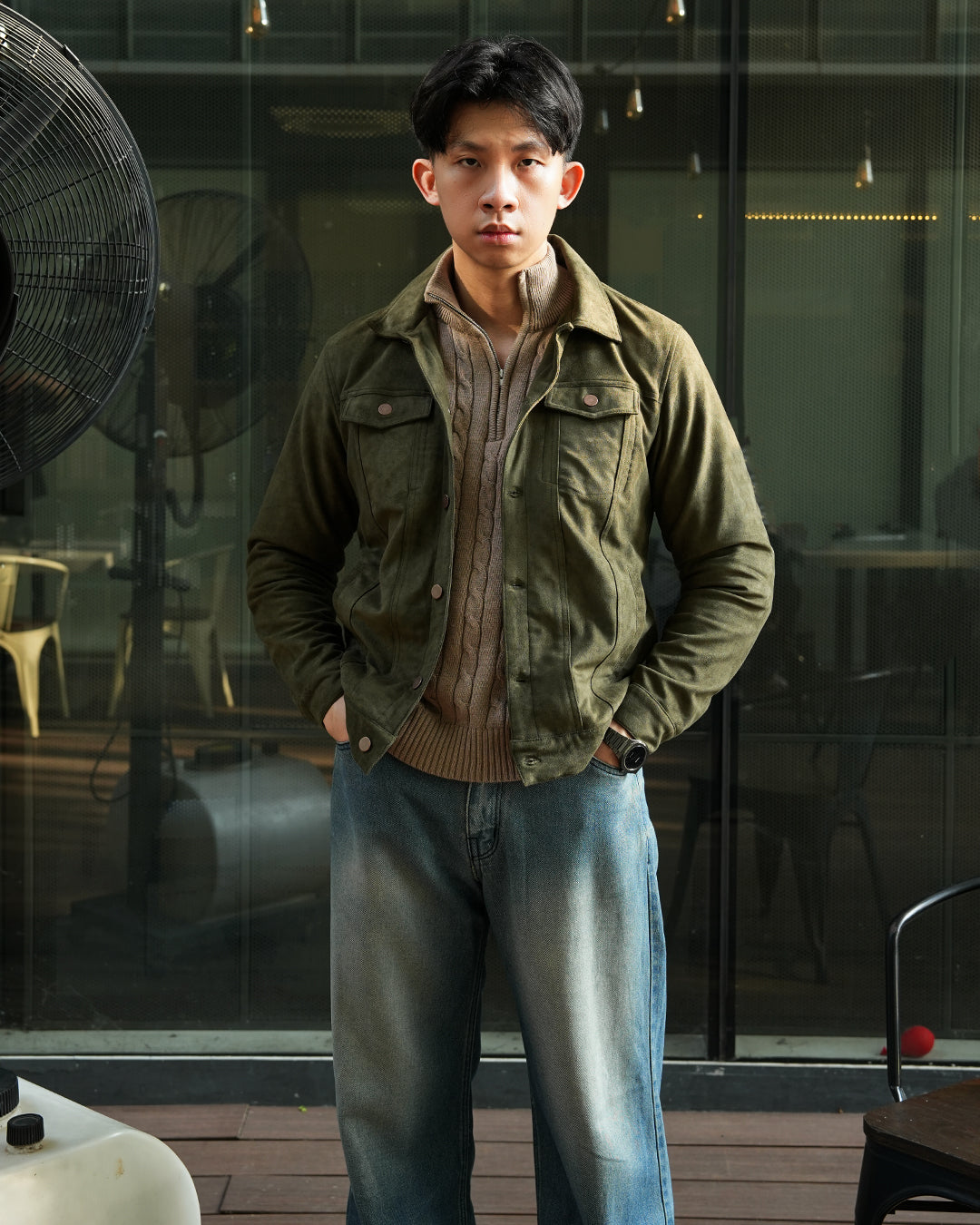 Classic Trucker Jacket Suede - Army